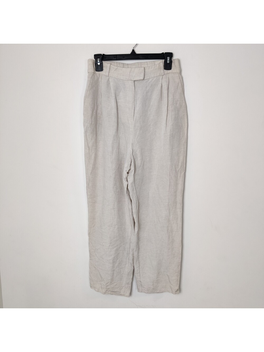 NWT H&M Natural Beige Linen Blend Pleated Wide Leg Trousers Pants US 8